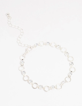 Silver Plated Brass Cubic Zirconia Alternating Link Bracelet Leading Style