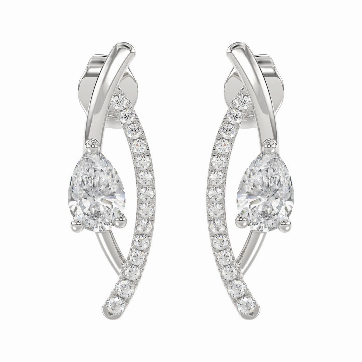 Modern Radiance 14K WHITE GOLD 1.00CT ROUND/PEAR DIAMOND LADIES EARRINGS