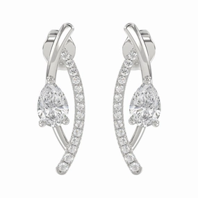 Modern Radiance 14K WHITE GOLD 1.00CT ROUND/PEAR DIAMOND LADIES EARRINGS