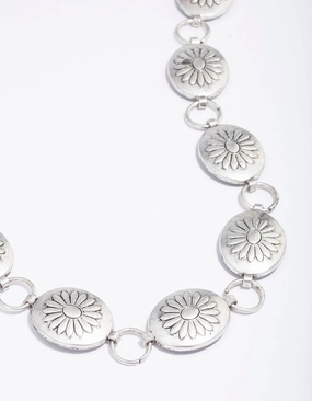 Smooth Finish Silver Boho Flower Open Circle Belt