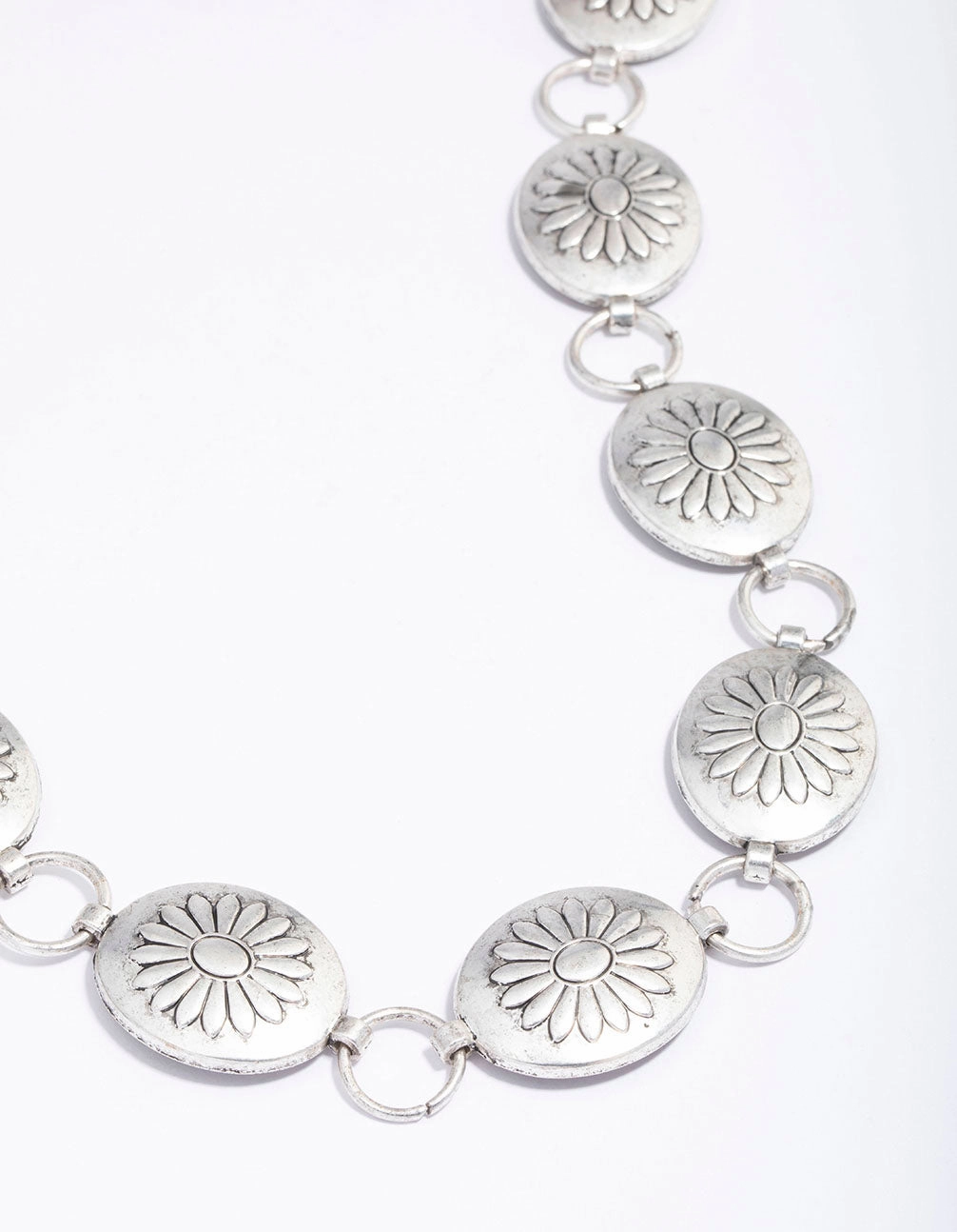 Smooth Finish Silver Boho Flower Open Circle Belt