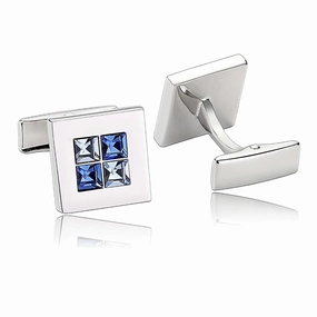 Classic Craft Gleaming Gem Silver Color Square Cufflinks with Square Blue Stones
