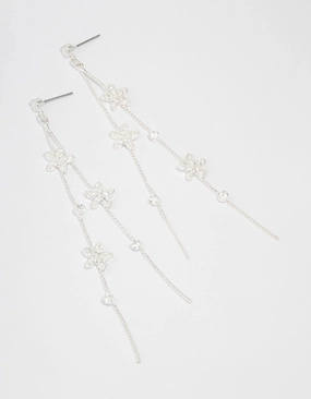 Timeless Impression Silver Cubic Zirconia Flower Waterfall Drop Earrings