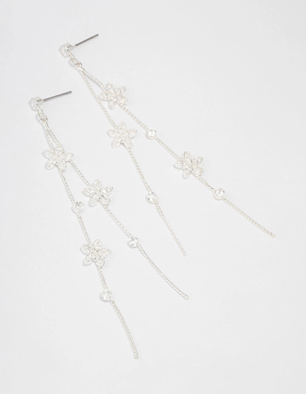 Timeless Impression Silver Cubic Zirconia Flower Waterfall Drop Earrings