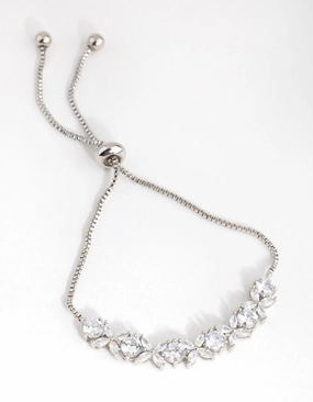 Indelible Mark Designer Label Silver Cubic Zirconia Navette Flower Toggle Tennis Bracelet