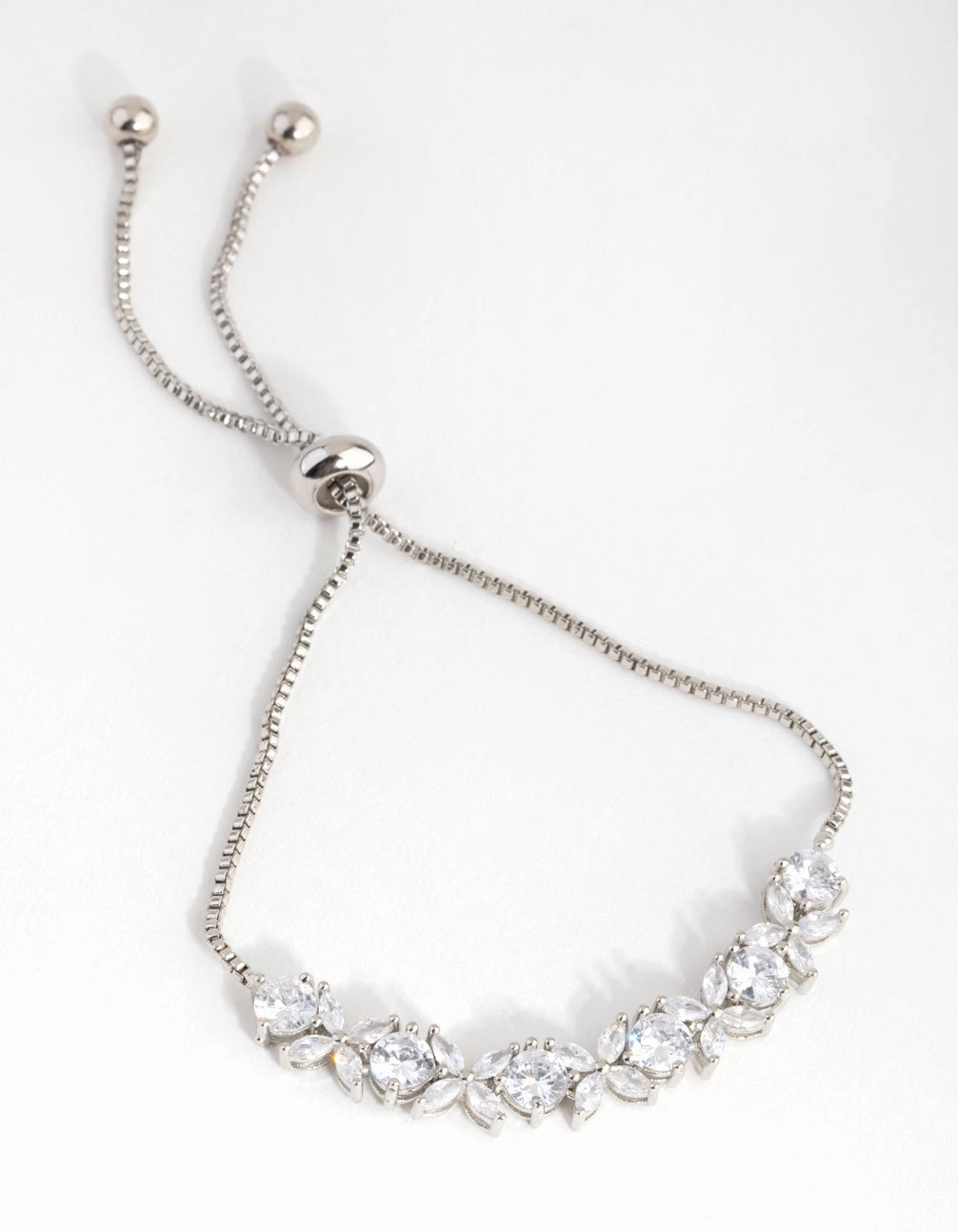 Silver Cubic Zirconia Navette Flower Toggle Tennis Bracelet Shining Craft Subtle Edge