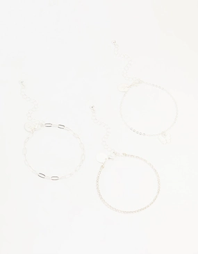 Forever Perspective Silver Diamante Chain & Butterfly Bracelets 3-Pack