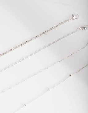 Exclusive Drops Silver Diamante Twist Anklet Bracelet 4-Pack