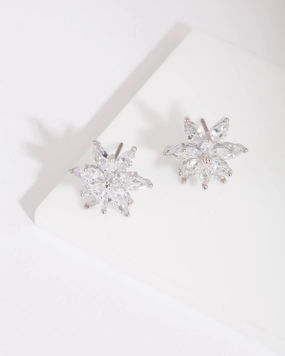 Stylish Glow Silver Diamond Simulant Elegant Flower Stud Earring