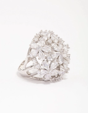 Silver Flower Dome Cocktail Ring Impeccable Highlight