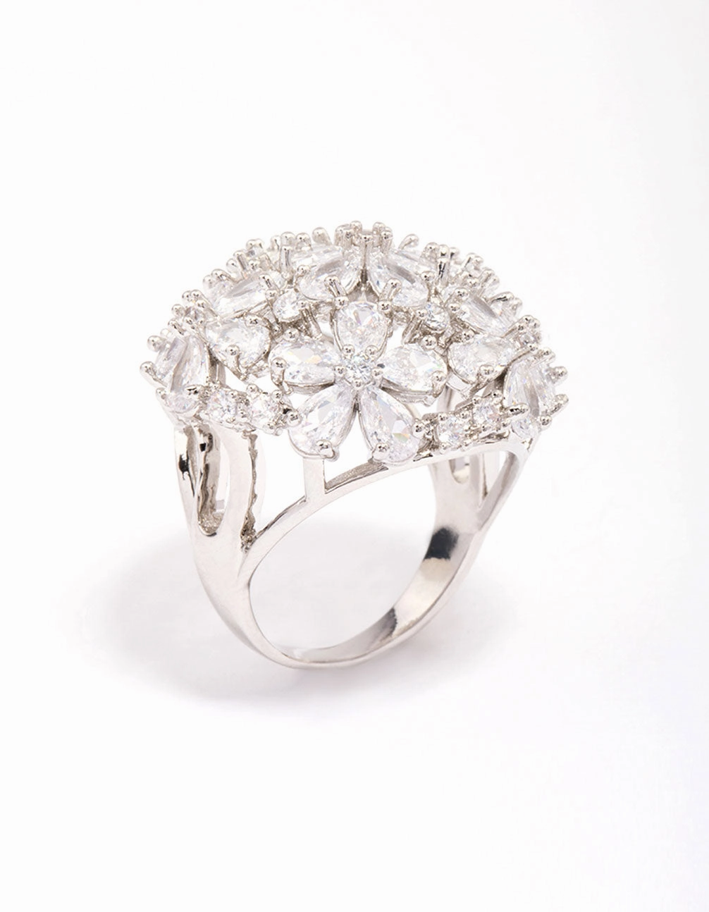 Casual Chic Style Statement Silver Flower Dome Cocktail Ring