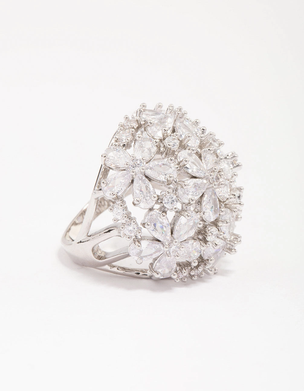 Silver Flower Dome Cocktail Ring Impeccable Highlight