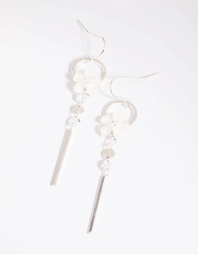 Sophisticated Accent Silver Flower Drop Earrings