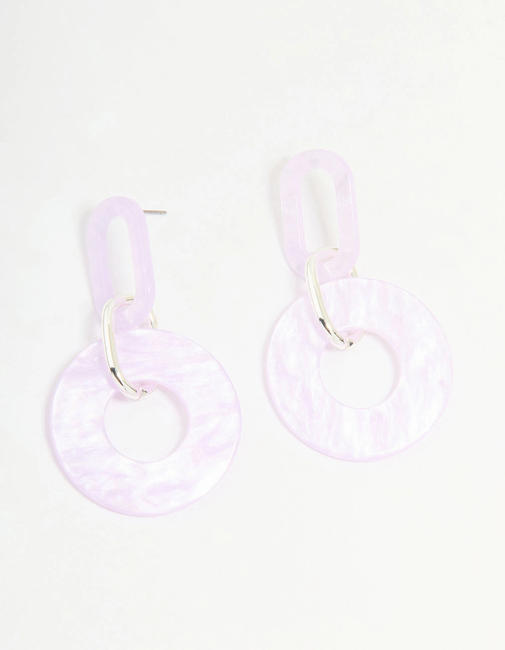 Glow Ready Silver Pink Acrylic Circle Link Drop Earrings