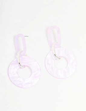 Glow Ready Silver Pink Acrylic Circle Link Drop Earrings