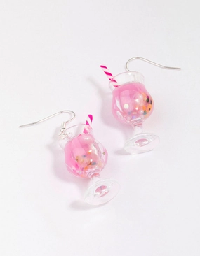 Silver Pink Cocktail Straw Drop Earrings Radiant Glow