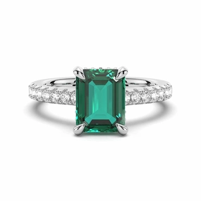 Luxury Design 3 CT. Side Stone Lab Grown Emerald Engagement Ring With Hidden Halo