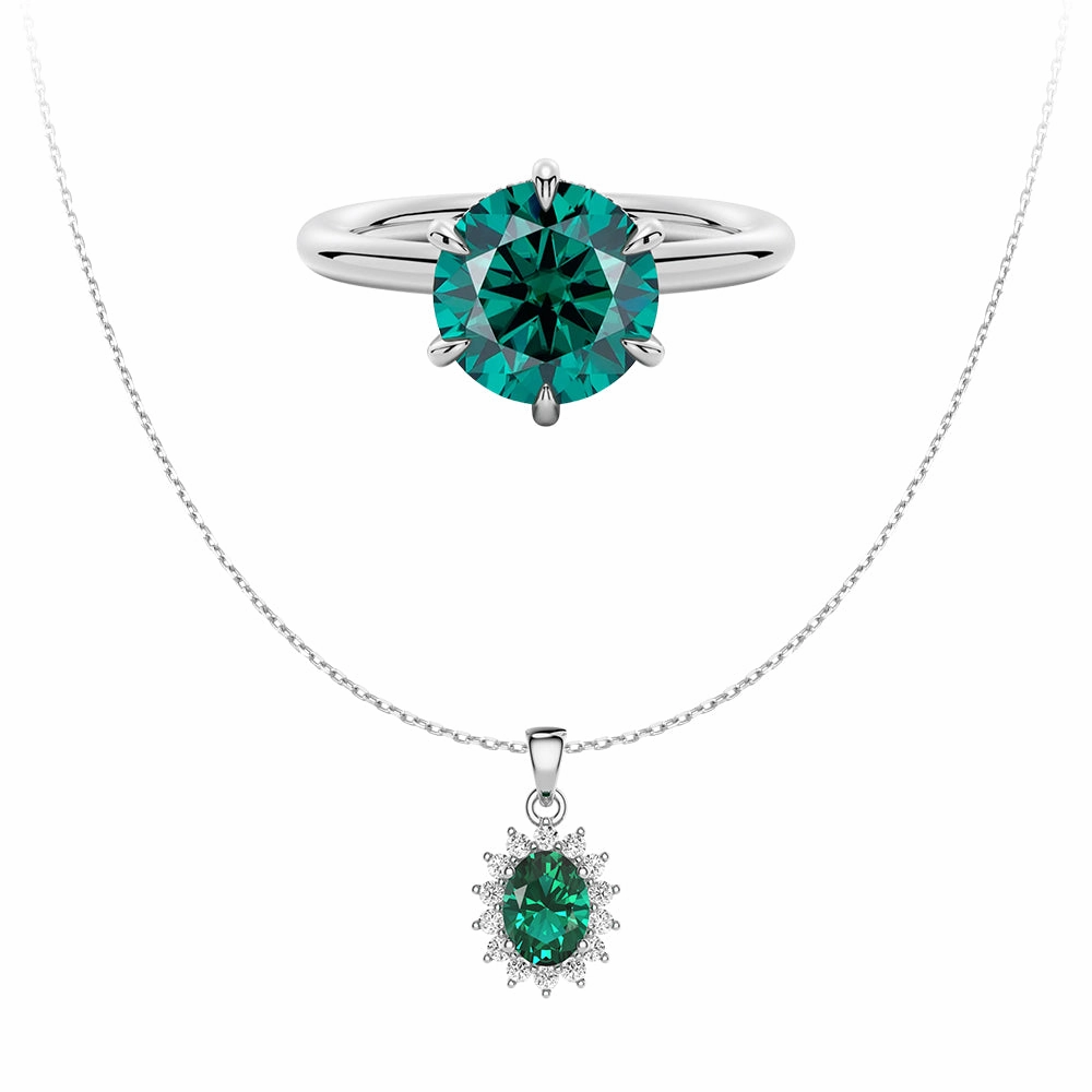 Soft Materials Solitaire Green Ring And  Emerald Pendant Set