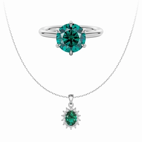 Statement Vibe Solitaire Green Ring And  Emerald Pendant Set