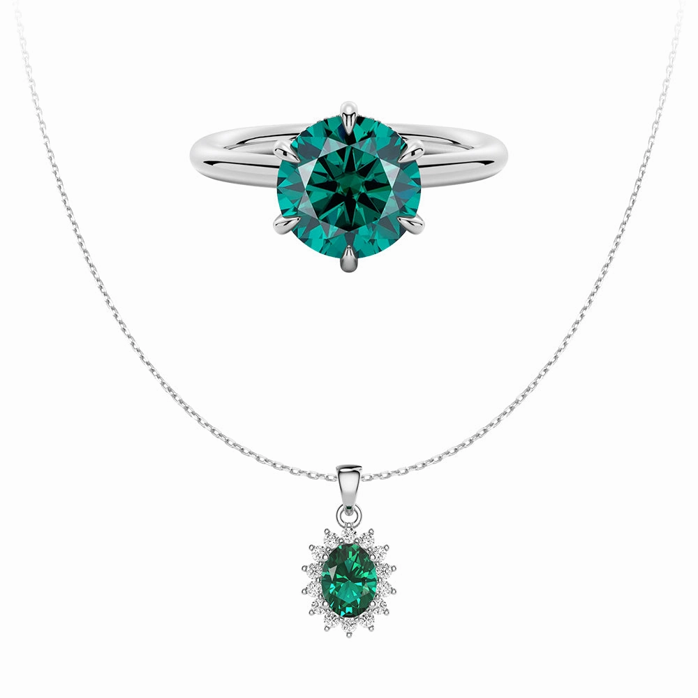 Solitaire Green Ring And  Emerald Pendant Set Urban Fit