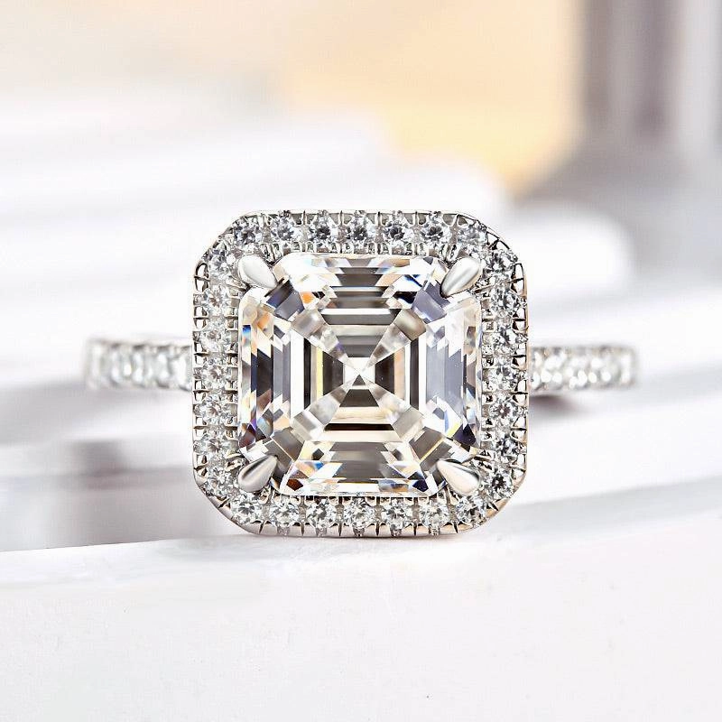 Louily Timeless Halo Asscher Cut Engagement Ring Soft Glimmer