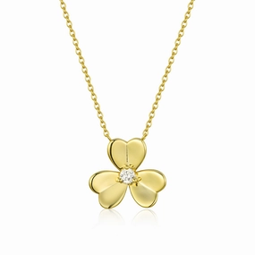 Glamorous touch Gold Plated Sterling Silver Three Leaf Flower With Center CZ Necklace