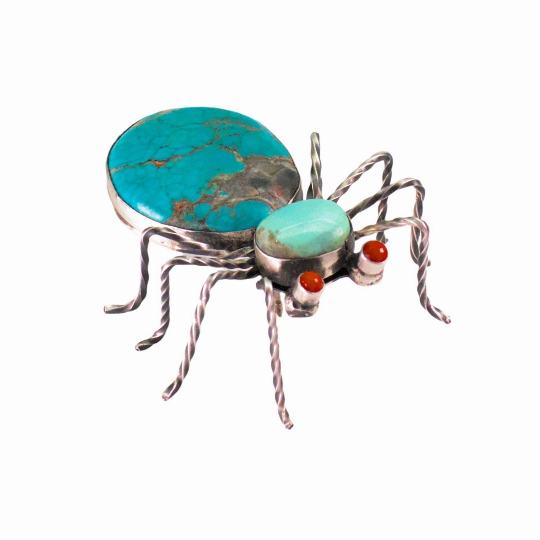 Seasonal Match Herbert Ration Navajo Handmade 925 Sterling Silver Turquoise Spider Pin (Mediterranean Coral Eyes)