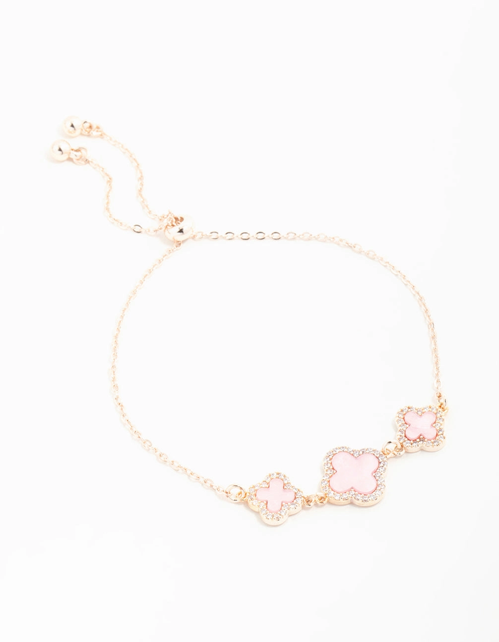 Runway Inspired Ideal Composites Rose Gold Cubic Zirconia Pink Flower Trio Toggle Bracelet