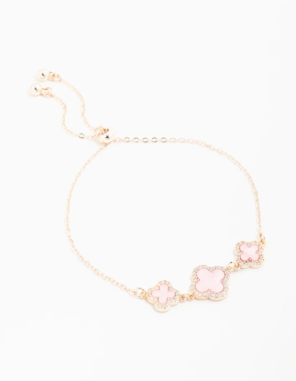 Current Custom Deep Fusions Rose Gold Cubic Zirconia Pink Flower Trio Toggle Bracelet