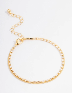 Dependable Mixes Featured Design Gold Plated Cubic Zirconia Dainty Baguette Layered Tennis Bracelet