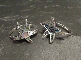 Size 6 Abalone Sterling Silver Ring Gifting Light Modern Pair