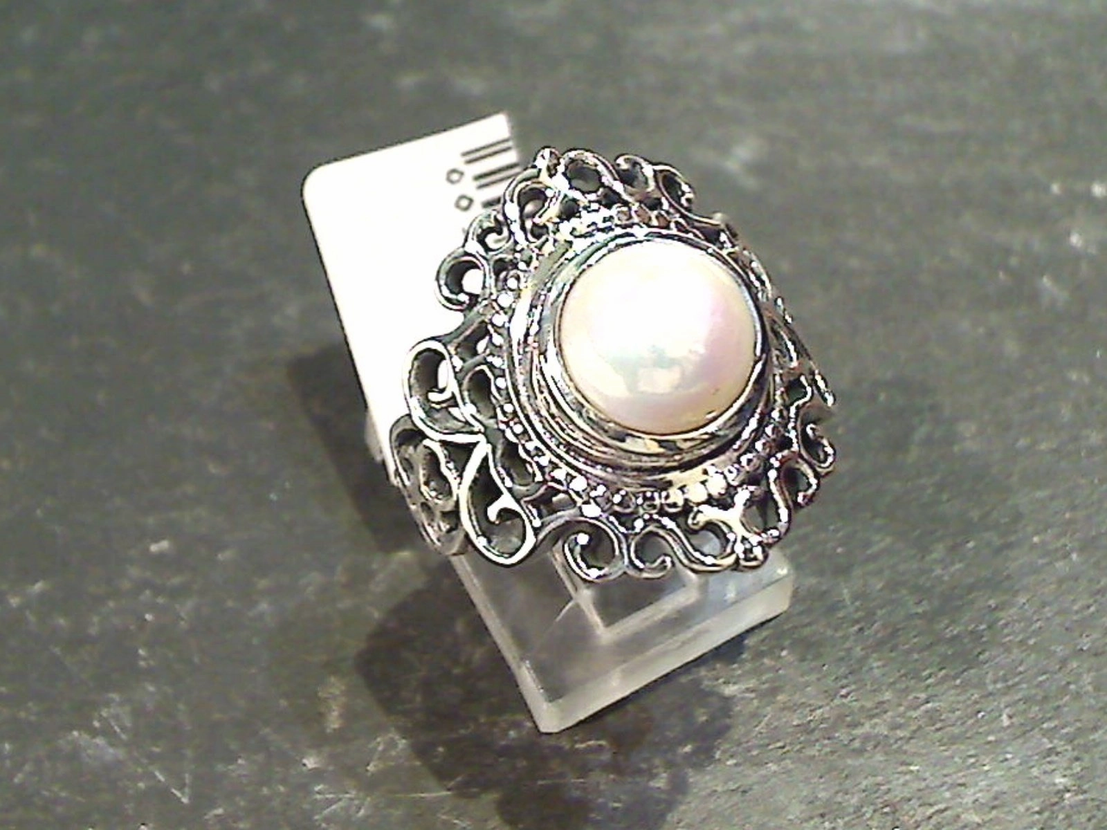 Size 6 Pearl, Sterling Silver Ring Date Look