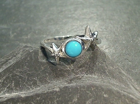 Valentine Token Daring Look Size 7.5 Turquoise, Sterling Silver Starfish Ring