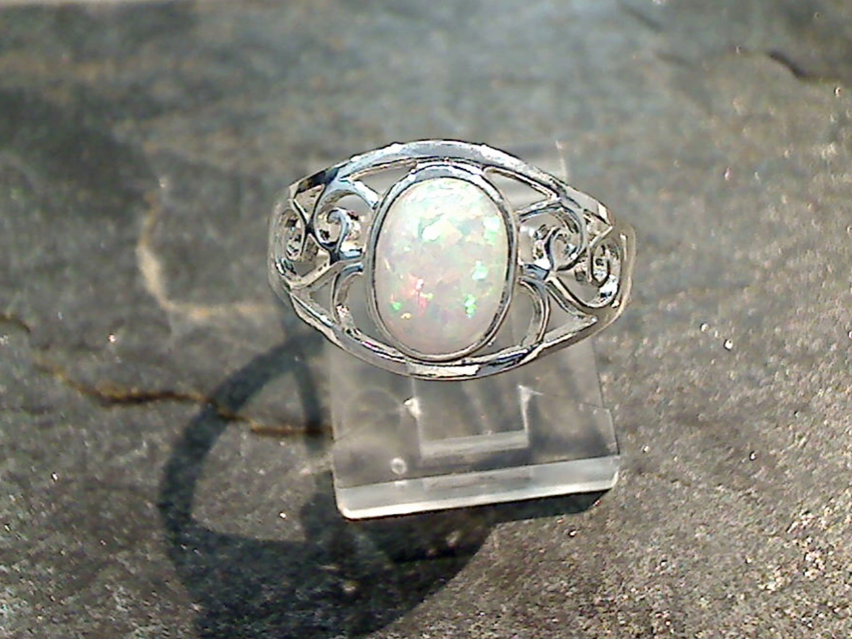 Size 7.75 Lab Created Opal, Sterling Silver Ring Fresh Pair