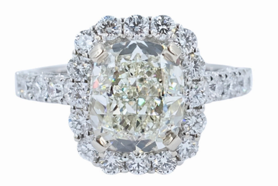 Economical Adornment petite size 4.02 ct 5.17 ctw Cushion Cut Diamond Engagement Ring 18k white gold