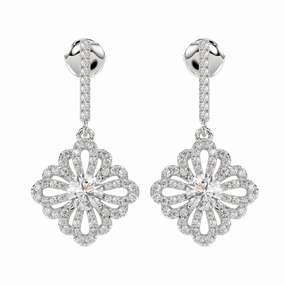 LADIES EARRINGS 1 3/4CT ROUND DIAMOND 14K WHITE GOLD Artistic Detail Chic Evening