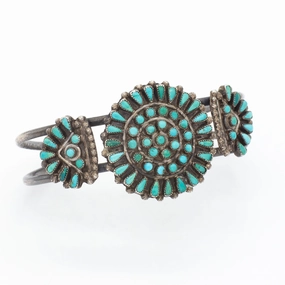 Dusk Mood Navajo Handmade Sterling Silver Turquoise Cuff Bracelet (Hallmark Unknown)