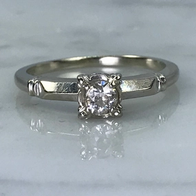 Vintage Diamond Engagement Ring. 14K White Gold. April Birthstone. 10 Year Anniversary Gift. Camera Focus