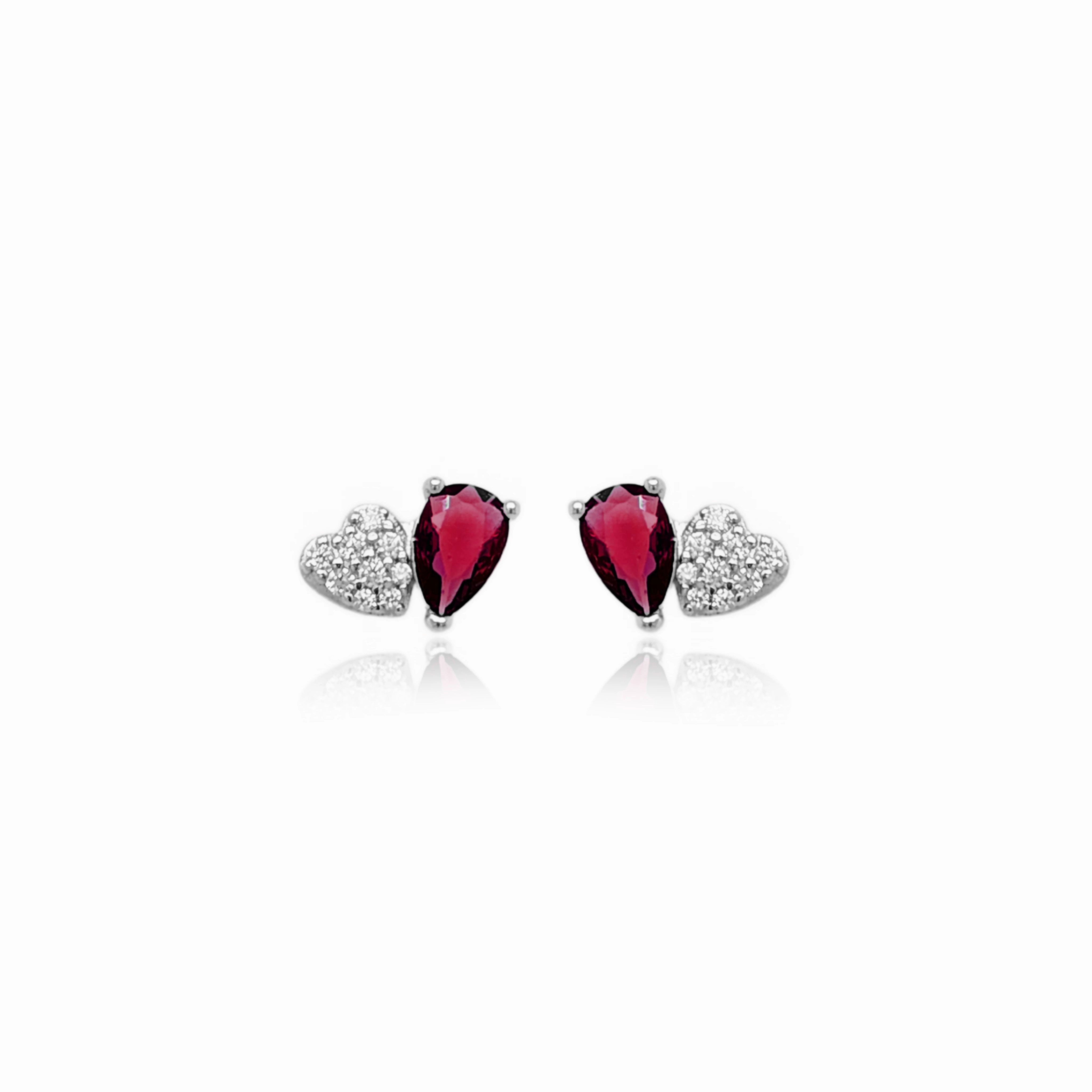 Sculpted Detail Sterling Silver Micropave Heart With Colored Pear CZ Stud Earring