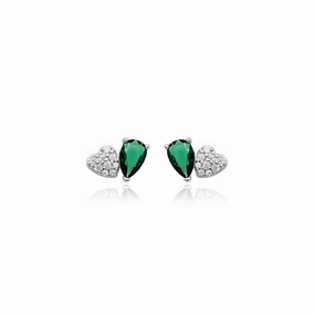 Sterling Silver Micropave Heart With Colored Pear CZ Stud Earring Evening Detail