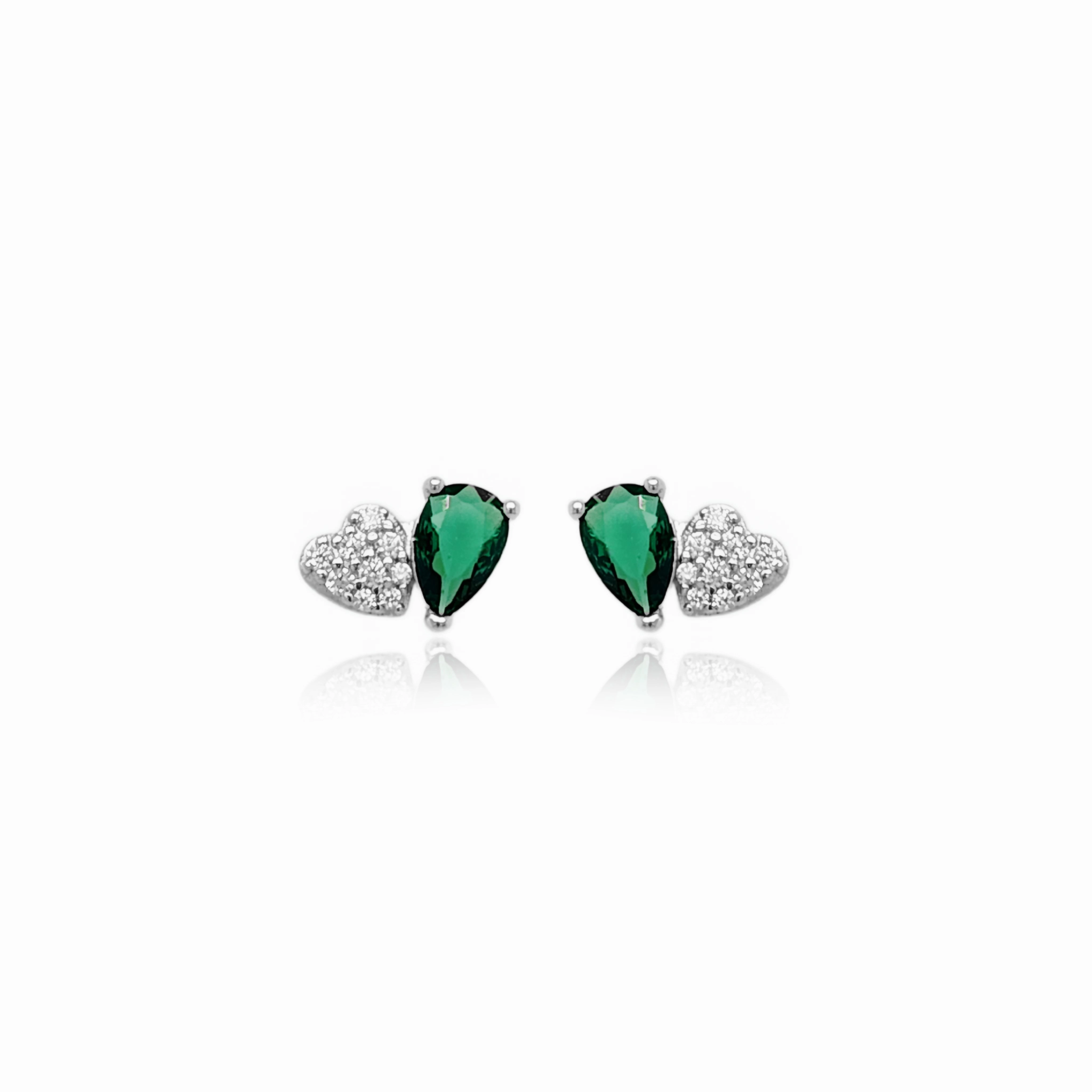 Sterling Silver Micropave Heart With Colored Pear CZ Stud Earring Evening Detail