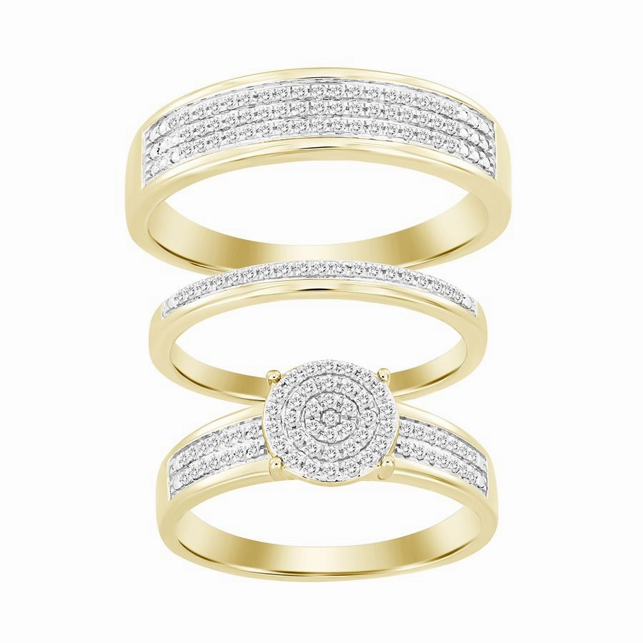 Delicate Pair UNISEX TRIOS SET 0.33CT ROUND DIAMOND 10K YELLOW GOLD