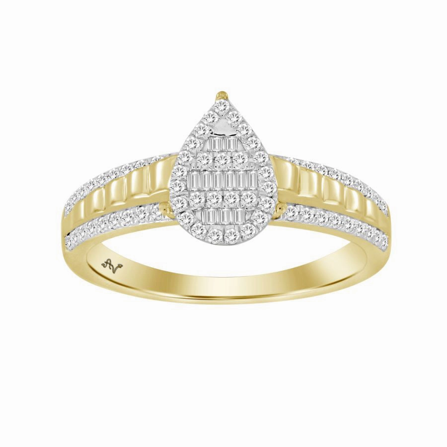 LADIES RING 0.25CT ROUND/BAGUETTE DIAMOND 10K YELLOW GOLD Custom Styling Contemporary Highlight