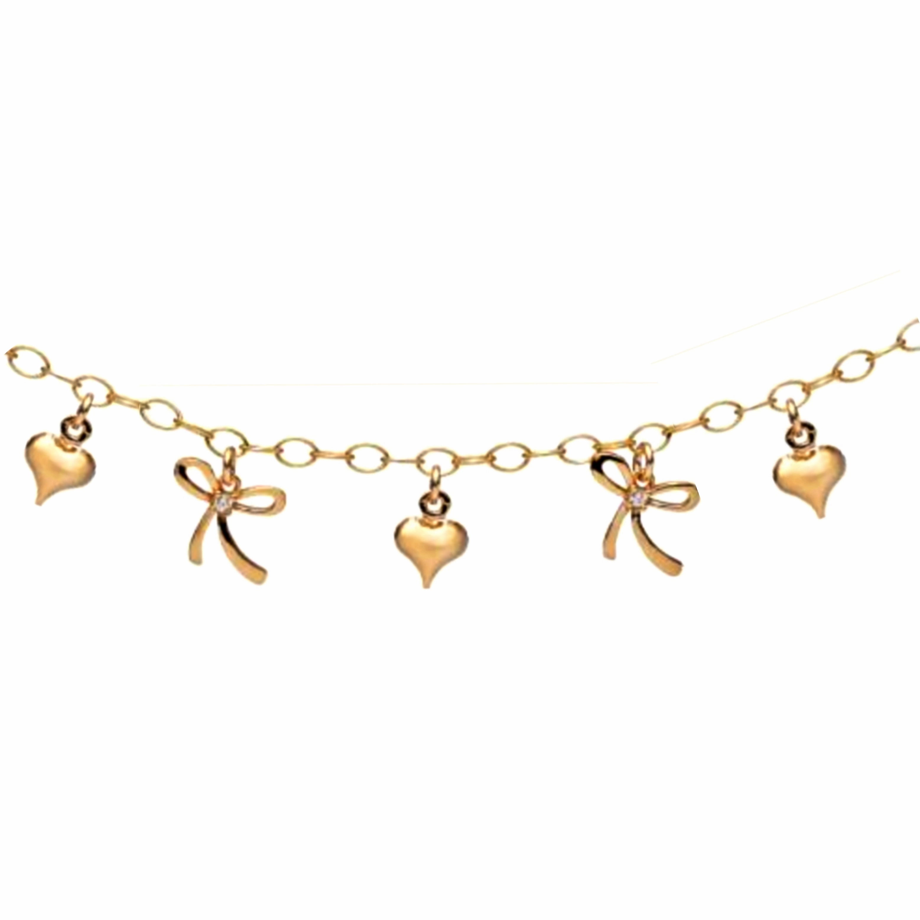 Gold Filled Small Hearts and Bows Charm Children's Bracelet Contemporary Layer Night Accent