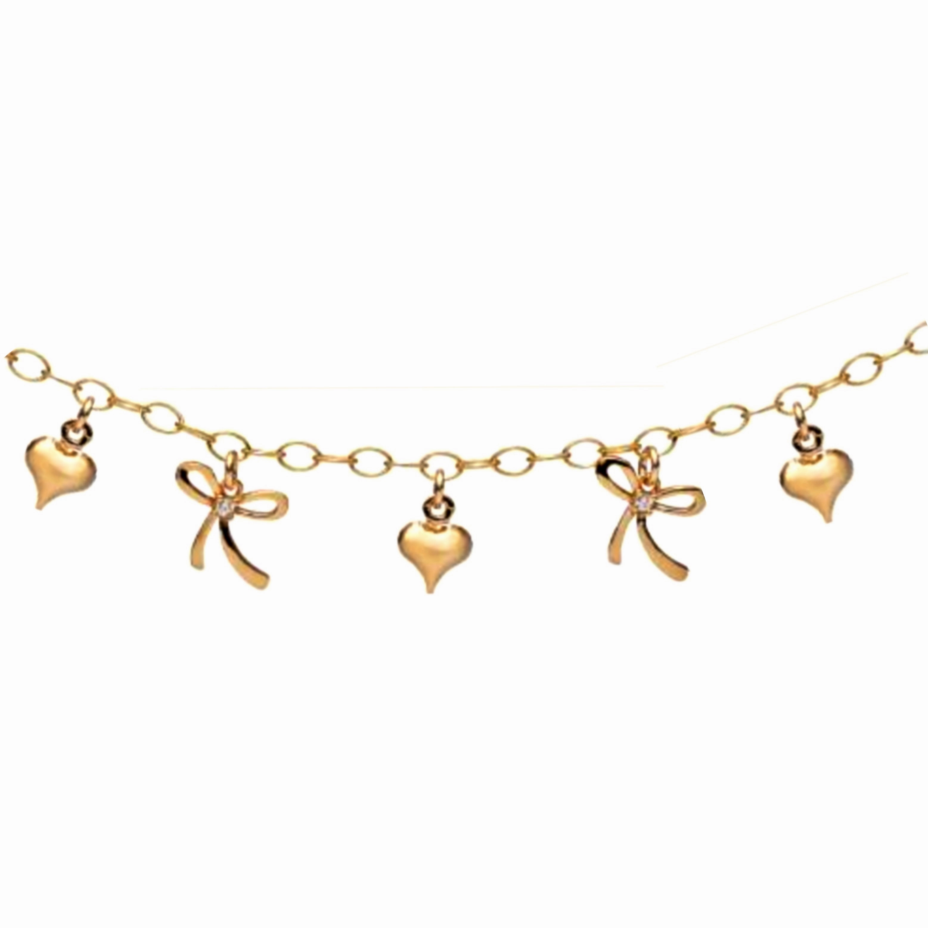Gold Filled Small Hearts and Bows Charm Children's Bracelet Fresh Statement
