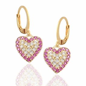 Surgical Steel CZ Heart with Fuchsia CZ Border Earrings Classic Vibe