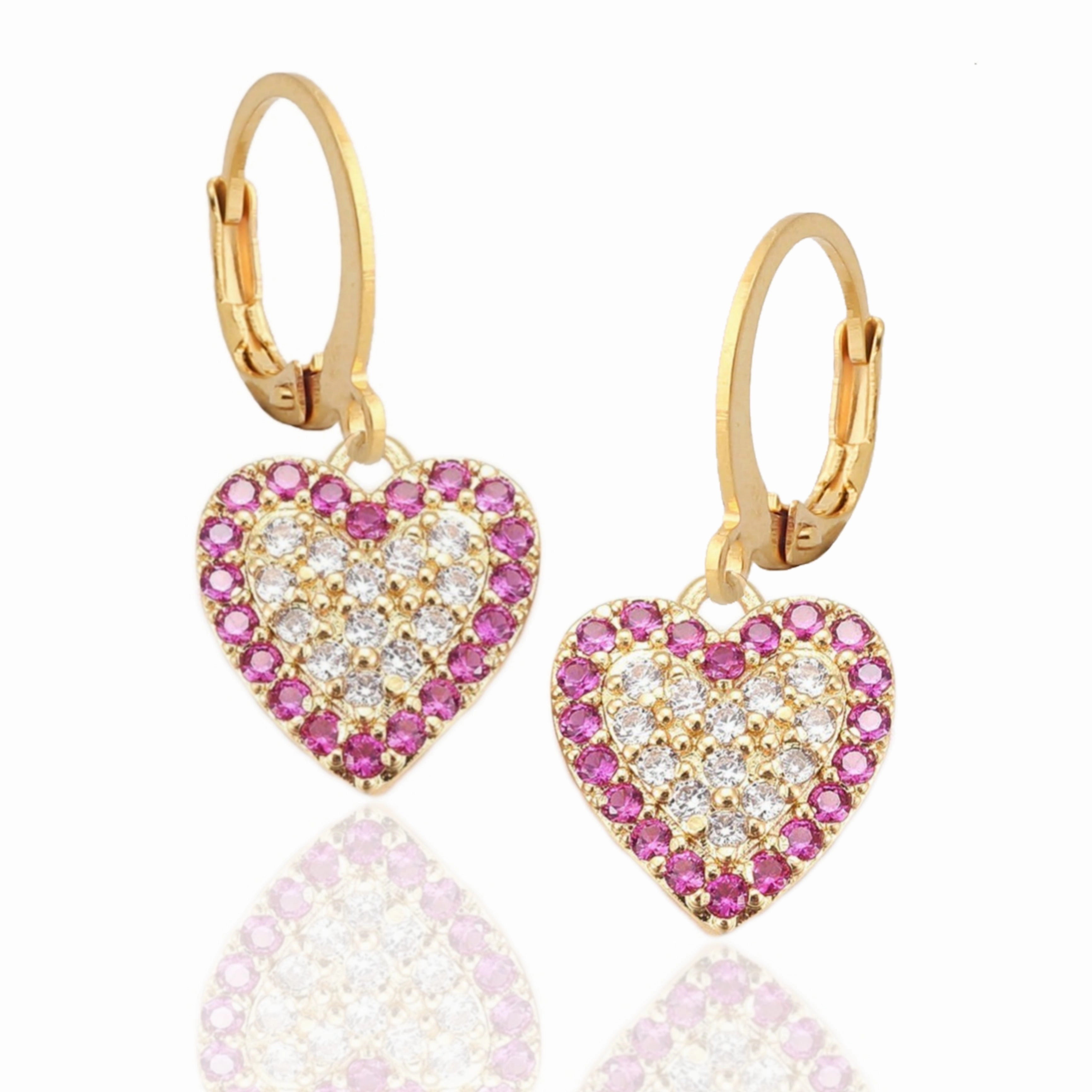 Surgical Steel CZ Heart with Fuchsia CZ Border Earrings Classic Vibe