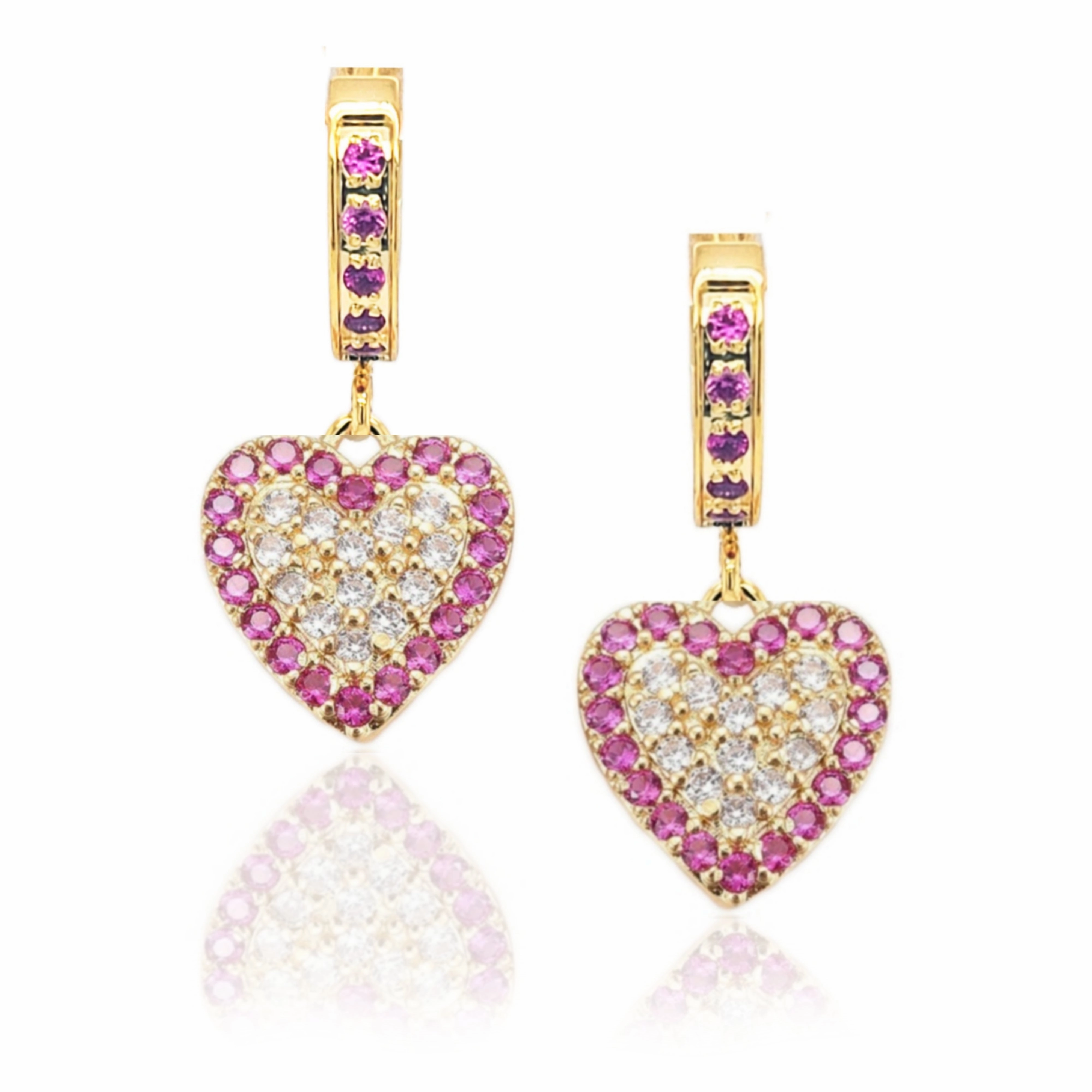 Surgical Steel CZ Heart with Fuchsia CZ Border Earrings Distinctive Jewelry