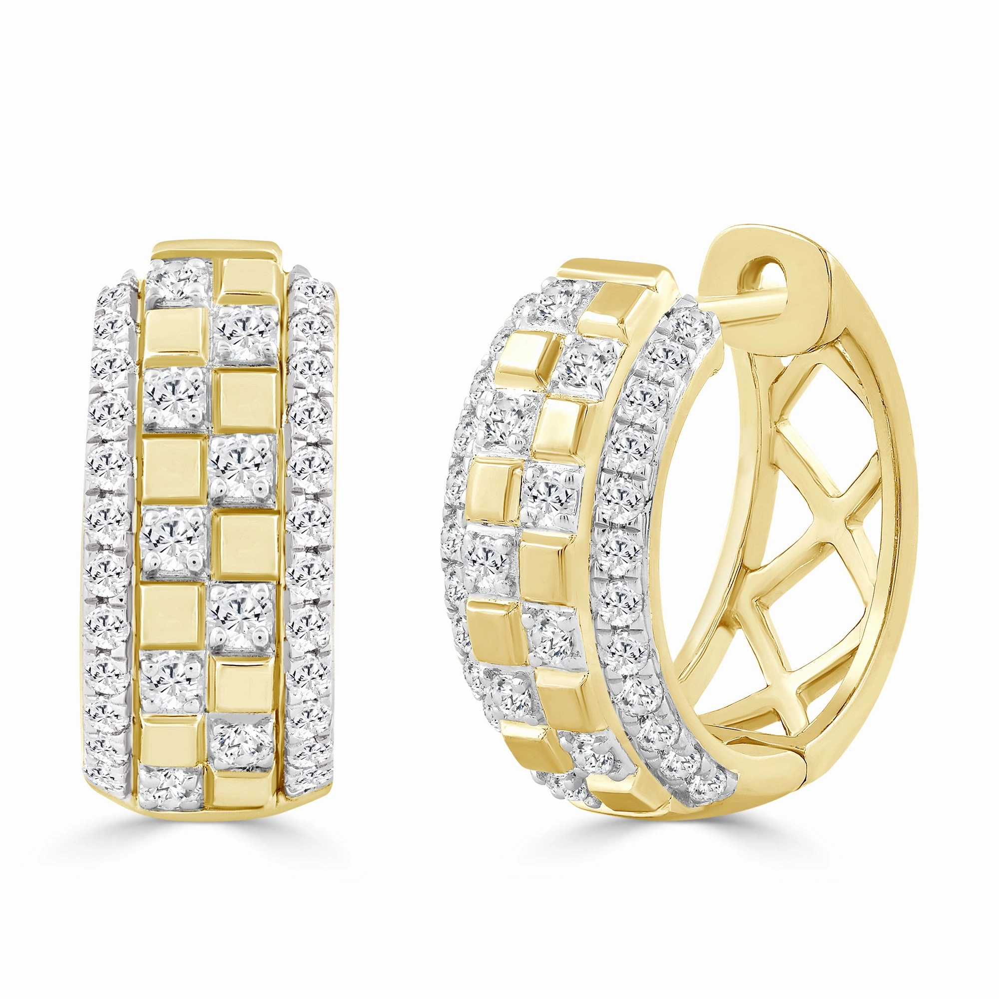 Statement Feature Shimmer Effect LADIES  HOOPS EARRINGS 0.50CT ROUND DIAMOND 10K YELLOW GOLD