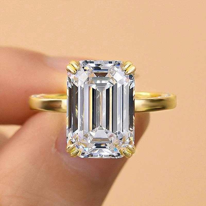 Louily Gorgeous Yellow Gold Emerald Cut Engagement Ring Sparkling Accessory